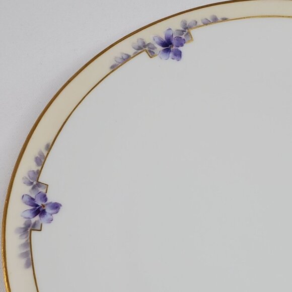 Antique Lucin Dwiht 1913 Porcelain Dinner Plate With Violet Floral & Gold Trim - Picture 7 of 11